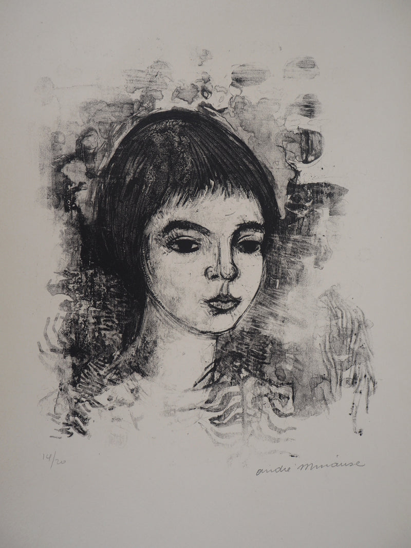 André MINAUX : Portrait de jeune femme - Lithographie