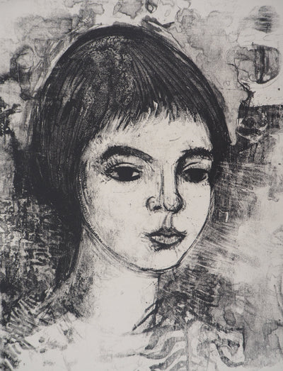 André MINAUX : Portrait de jeune femme - Lithographie (détail)