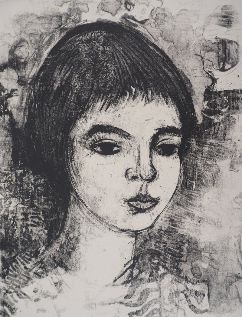 André MINAUX : Portrait de jeune femme - Lithographie (détail)