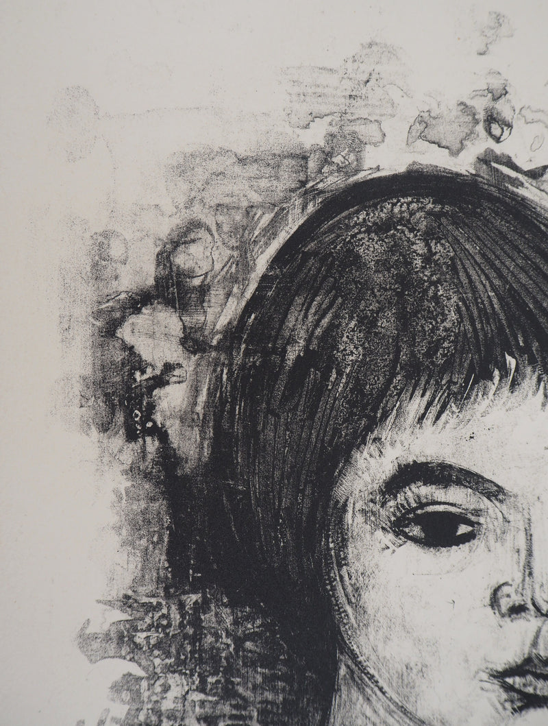 André MINAUX : Portrait de jeune femme - Lithographie (détail)