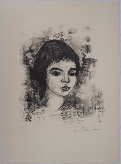 André MINAUX : Portrait de jeune femme - Lithographie (détail)