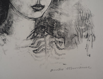 André MINAUX : Portrait de jeune femme - Lithographie (détail)