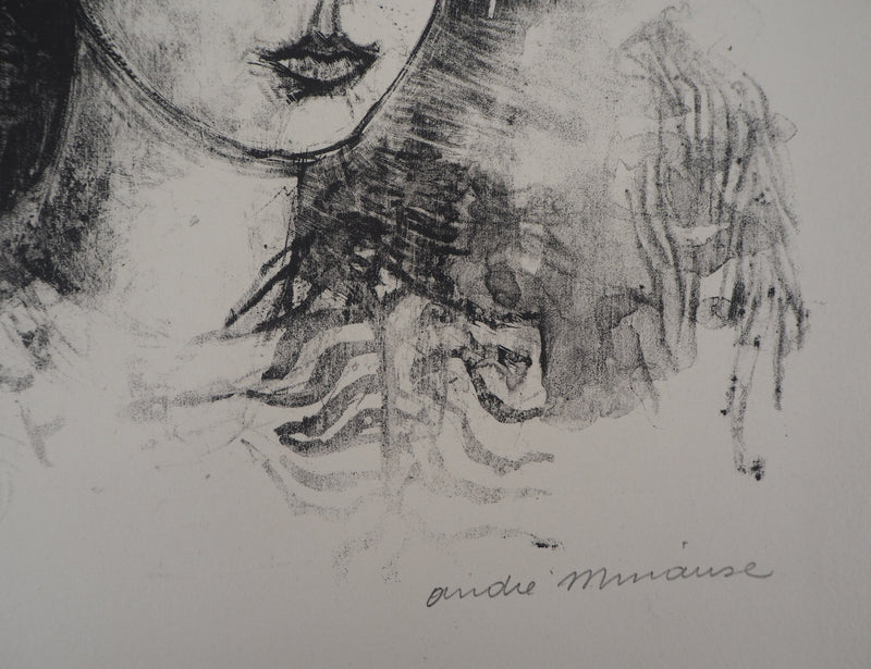 André MINAUX : Portrait de jeune femme - Lithographie (détail)