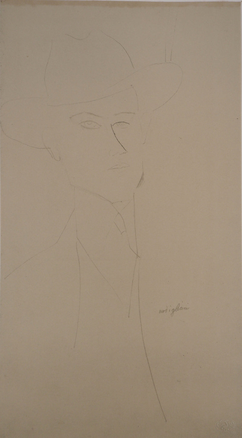 Amedeo MODIGLIANI : Homme qui porte un chapeau, 1959 - Lithographie