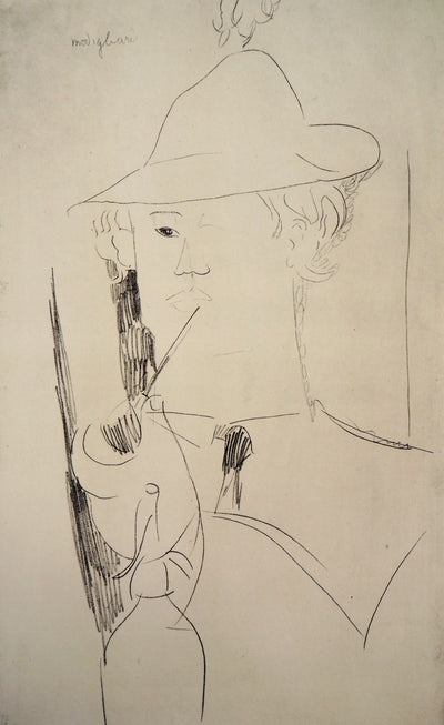 Amedeo MODIGLIANI : Vlaminck à la pipe - Lithographie (détail)