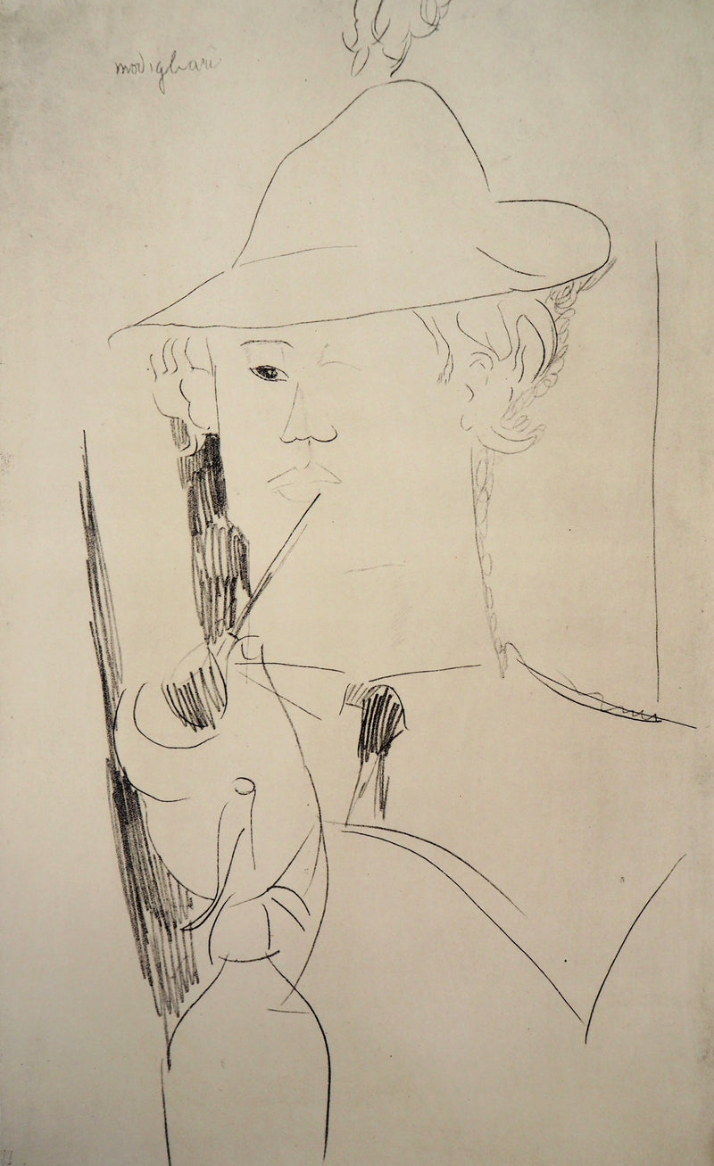 Amedeo MODIGLIANI : Vlaminck à la pipe - Lithographie (détail)