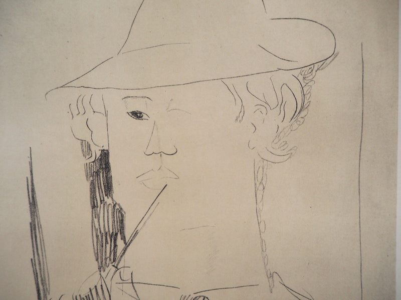 Amedeo MODIGLIANI : Vlaminck à la pipe - Lithographie (détail)