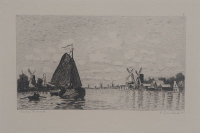 Claude MONET : Moulins en Hollande, Gravure originale (vue générale) - Crédit photo : Galerie Art.Paris