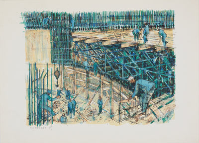Jean MONNERET : Hommage à Fernand Léger, les constructeurs - Lithographie (détail)