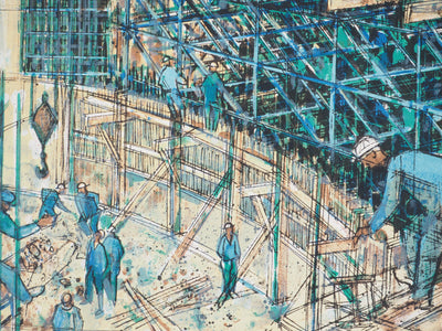 Jean MONNERET : Hommage à Fernand Léger, les constructeurs - Lithographie (détail)