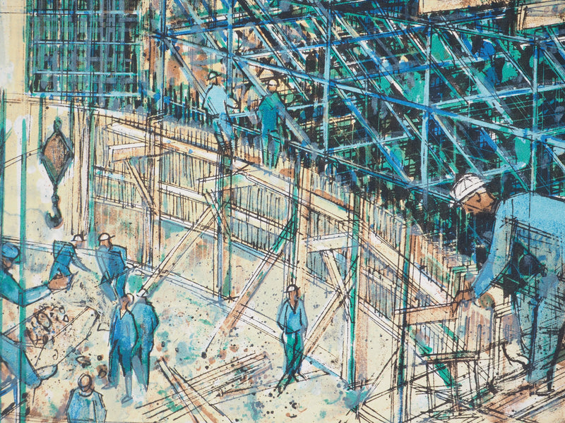 Jean MONNERET : Hommage à Fernand Léger, les constructeurs - Lithographie (détail)