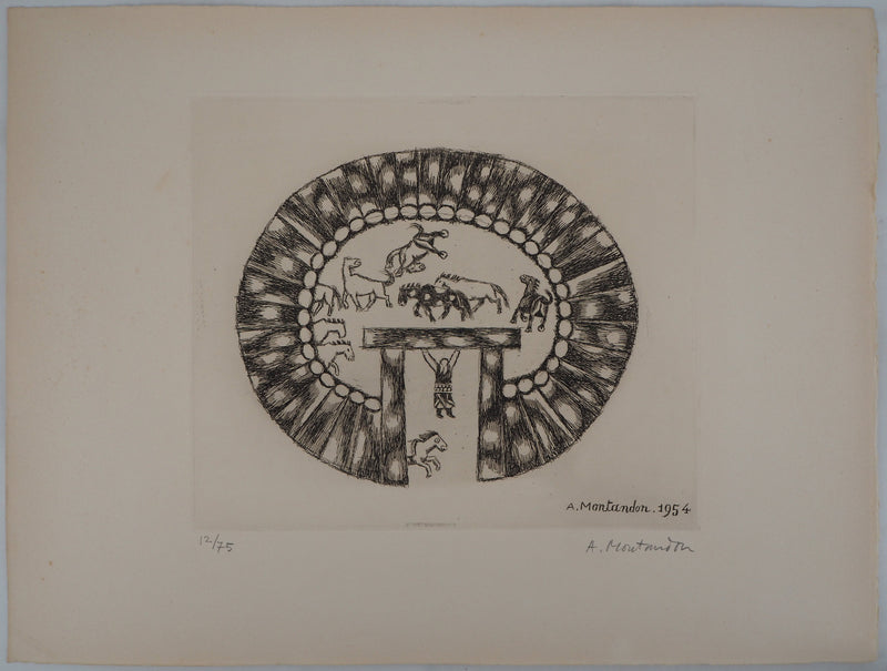 Aimé MONTANDON : Cirque et chevaux, 1954 - Gravure (détail)