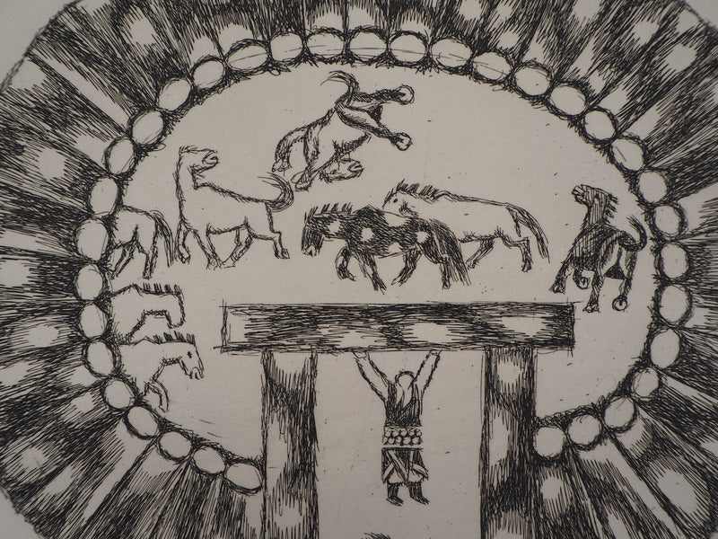 Aimé MONTANDON : Cirque et chevaux, 1954 - Gravure (détail)