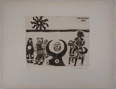 Aimé MONTANDON : Fête du soleil, 1954 - Gravure (détail)