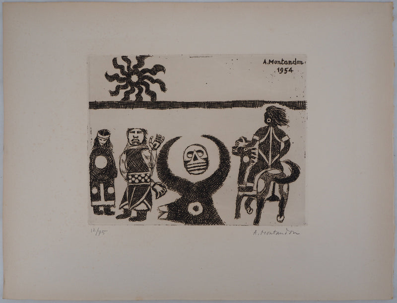 Aimé MONTANDON : Fête du soleil, 1954 - Gravure (détail)