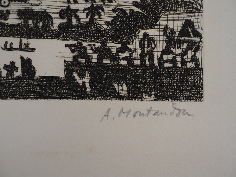 Aimé MONTANDON : Rio de nuit - Gravure (détail)