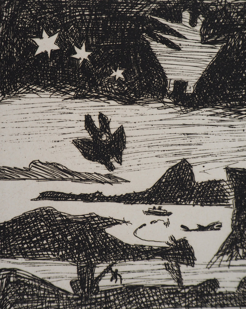 Aimé MONTANDON : Rio de nuit - Gravure (détail)