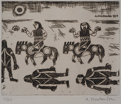 Aimé MONTANDON : La traversée des cavaliers, 1954 - Gravure