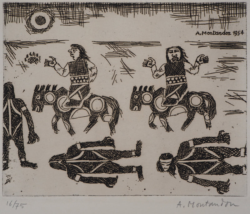 Aimé MONTANDON : La traversée des cavaliers, 1954 - Gravure