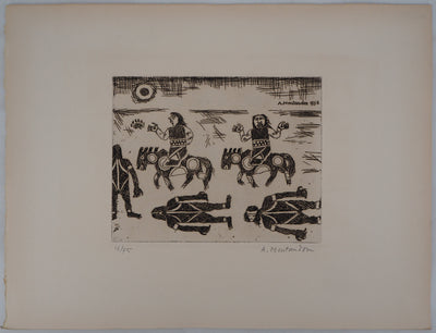 Aimé MONTANDON : La traversée des cavaliers, 1954 - Gravure (détail)