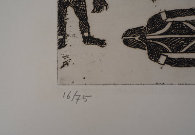 Aimé MONTANDON : La traversée des cavaliers, 1954 - Gravure (détail)