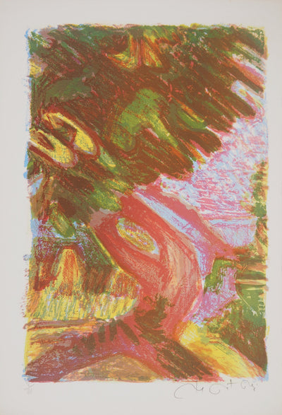 Roger MONTANE : Arbre impressionniste - Lithographie (détail)