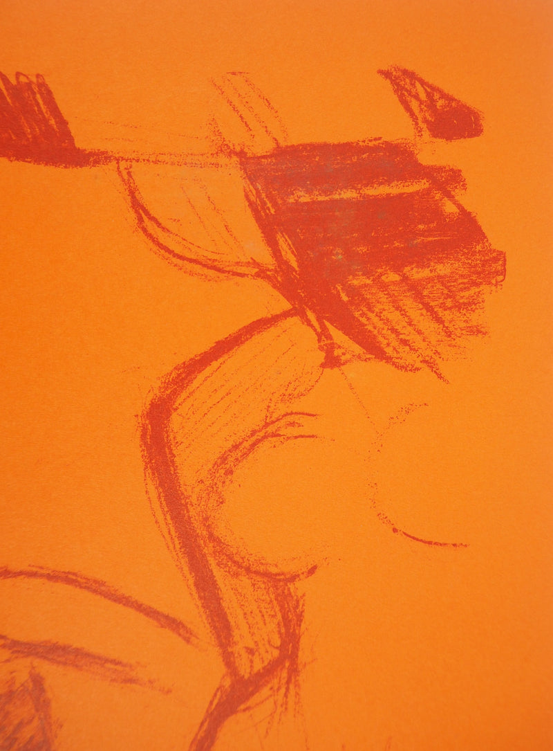 Roger MONTANE : Baignade à la plage - Lithographie (détail)
