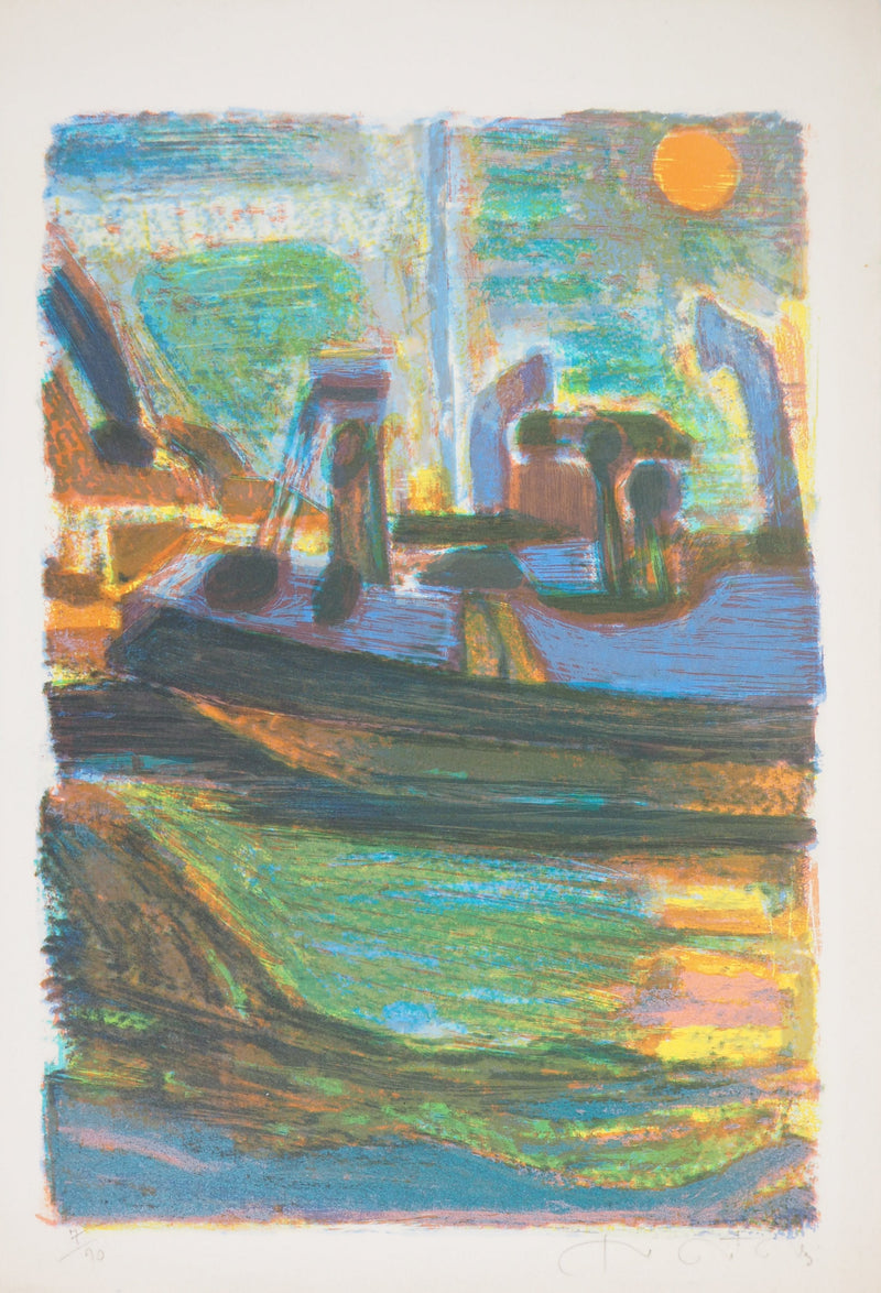 Roger MONTANE : Crépuscule à la voile - Lithographie (détail)