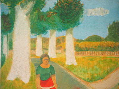 Roger MONTANE : La cycliste, 1957 - Lithographie (détail)