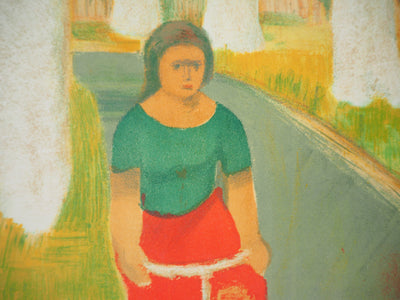 Roger MONTANE : La cycliste, 1957 - Lithographie (détail)