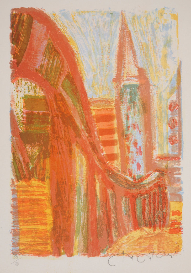 Roger MONTANE : Vue de la ville - Lithographie