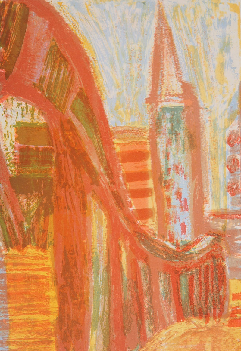 Roger MONTANE : Vue de la ville - Lithographie (détail)