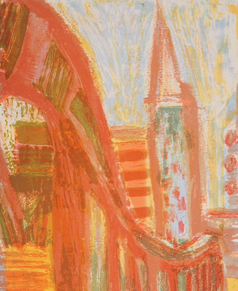 Roger MONTANE : Vue de la ville - Lithographie (détail)