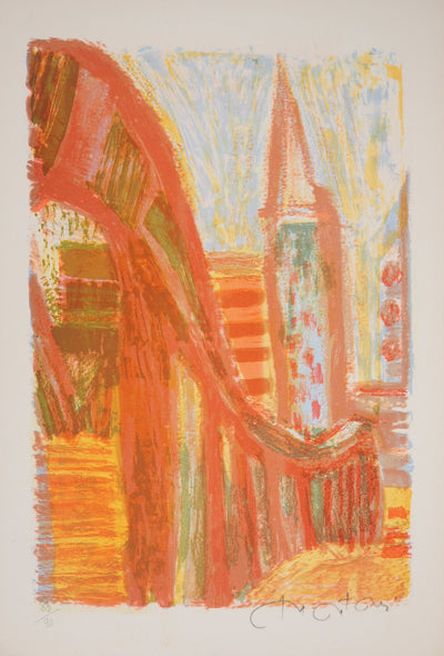 Roger MONTANE : Vue de la ville - Lithographie (détail)