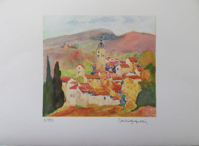 André MONTPELLIER : Village en Provence - Lithographie (détail)