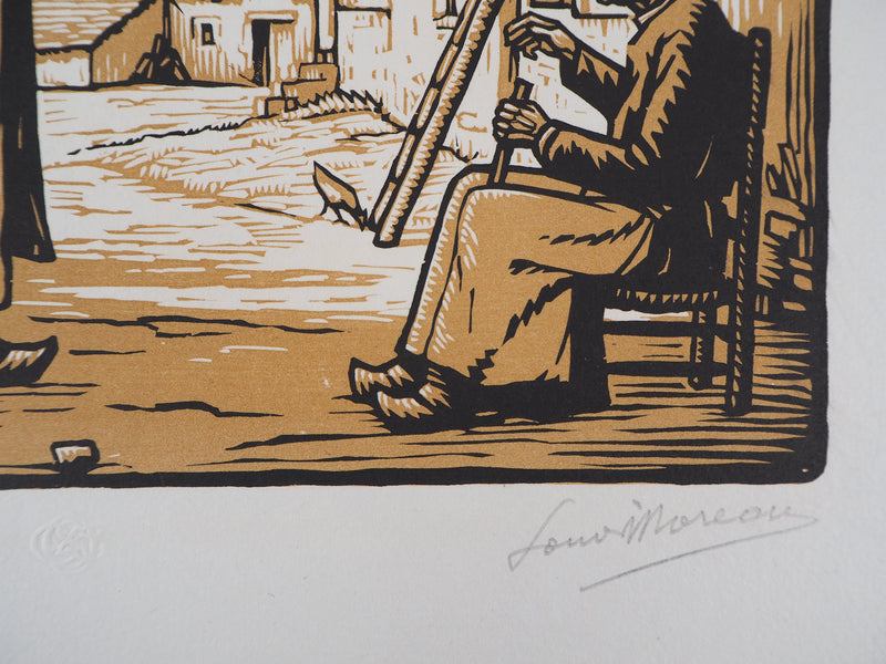 Louis MOREAU : Vieilles berrichonnes - 1929 - Gravure sur bois (détail)