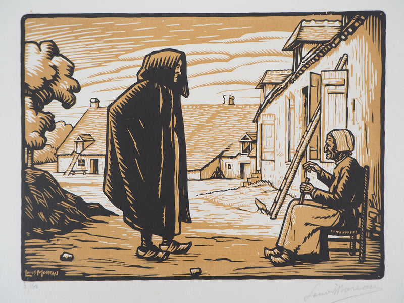 Louis MOREAU : Vieilles berrichonnes - 1929 - Gravure sur bois (détail)