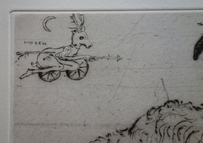 Mordecaï MOREH : Un bouc se reposant - Gravure (détail)