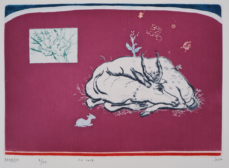 Mordecaï MOREH : Le cerf - Gravure (détail)