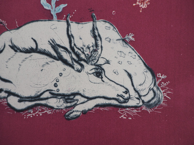 Mordecaï MOREH : Le cerf - Gravure (détail)