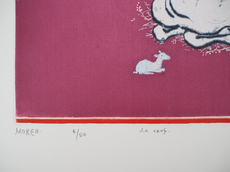 Mordecaï MOREH : Le cerf - Gravure (détail)