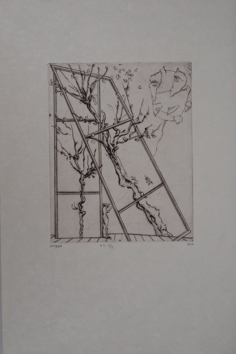 Mordecaï MOREH : Le Cerf-volant - Gravure