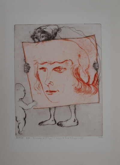 Mordecaï MOREH : Hommage de Filippino Lippi à Fra Filippo Lippi (Portrait de courtisan) - Gravure