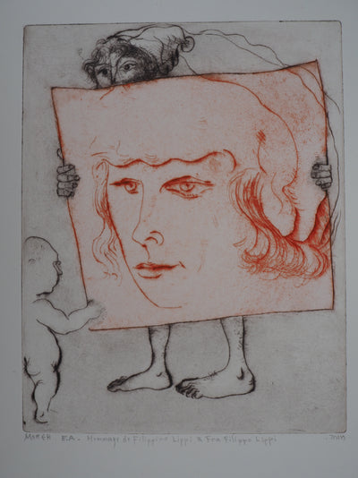 Mordecaï MOREH : Hommage de Filippino Lippi à Fra Filippo Lippi (Portrait de courtisan) - Gravure (détail)