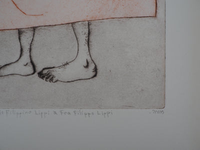 Mordecaï MOREH : Hommage de Filippino Lippi à Fra Filippo Lippi (Portrait de courtisan) - Gravure (détail)
