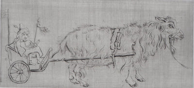 Mordecaï MOREH : Le jeune noble tiré par un animal - Gravure