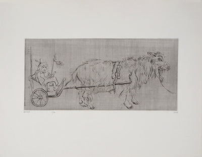 Mordecaï MOREH : Le jeune noble tiré par un animal - Gravure (détail)