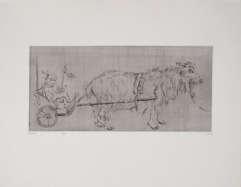 Mordecaï MOREH : Le jeune noble tiré par un animal - Gravure (détail)