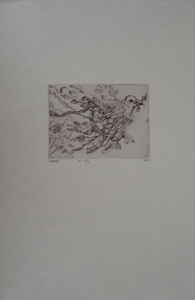 Mordecaï MOREH : L'oiseau du printemps - Gravure