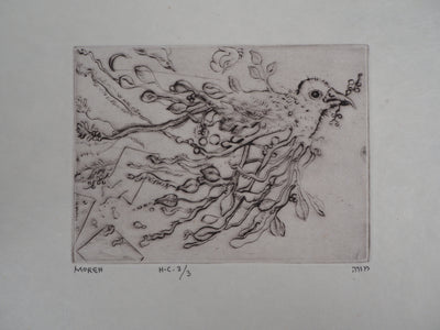 Mordecaï MOREH : L'oiseau du printemps - Gravure (détail)